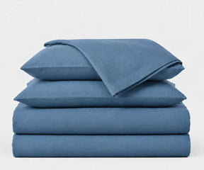 Dusty blue European flax linen sheets, calming breathable luxury bedding set for king and queen size beds, hotel style linen sheet set