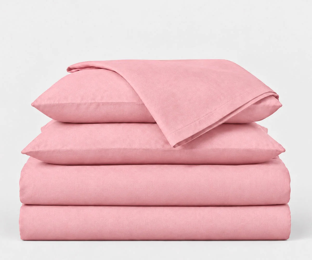 Light pink 100% European flax linen bedding set with soft breathable linen sheets and pillowcases