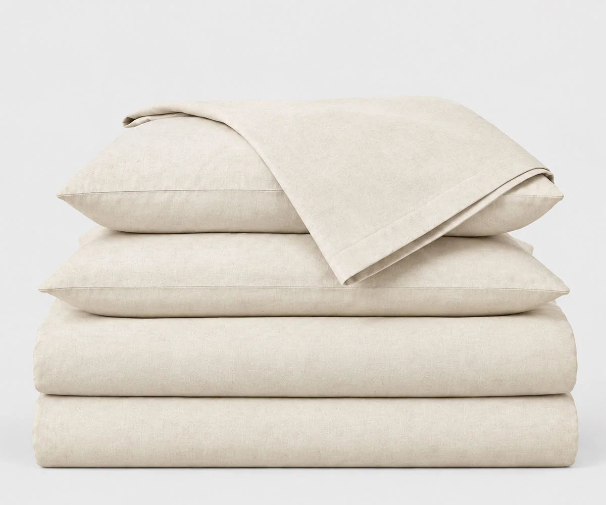 Natural flax linen bedding set, undyed European flax luxury sheets with breathable deep pocket fitted sheet for queen and king beds