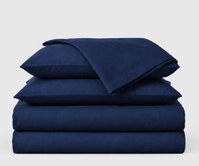 Navy blue European flax linen sheets, deep pocket washed linen bedspread
for king and queen beds, breathable stonewashed linen sheet set