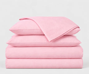 Pastel pink linen bedding set made from 100% European flax, soft luxury breathable sheets for romantic and modern bedroom decor