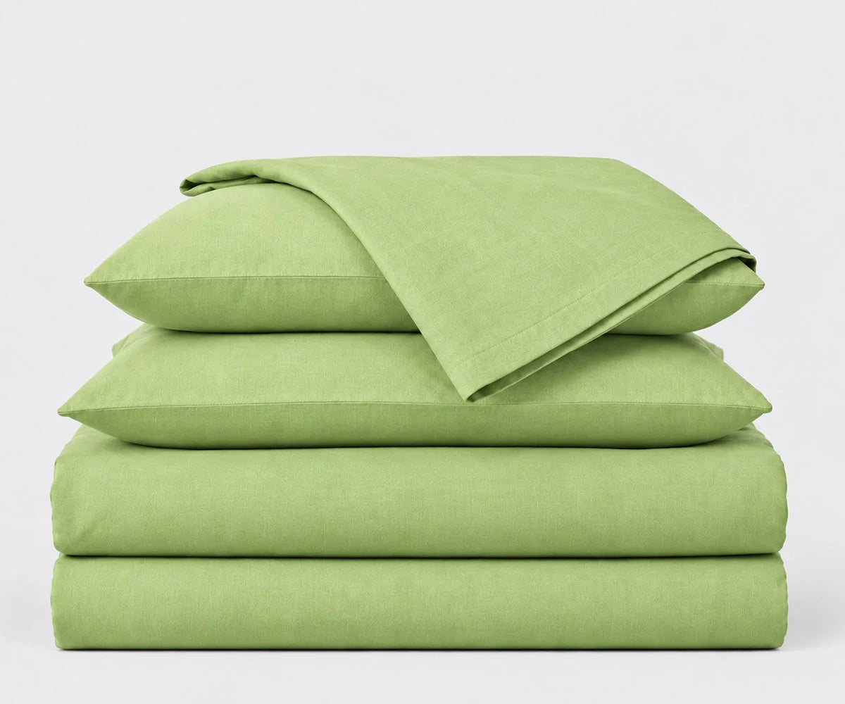 Pistachio green linen bedding set made from European flax, breathable luxury sheet set for modern and minimalist bedroom decor