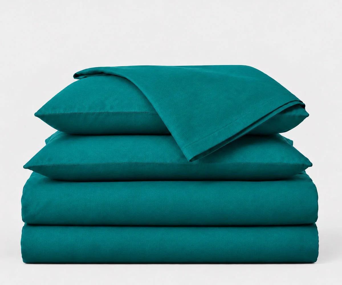 Teal bedding, set made from 100% European flax, vibrant breathable luxury sheet set for modern bedroom decor