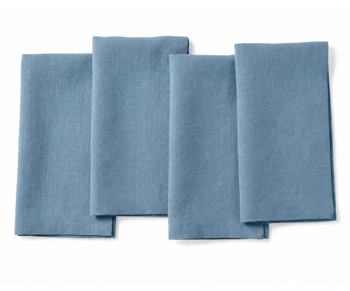 Dusty Blue linen napkin set in soft washed linen, reusable cloth napkins for farmhouse dining, special events, restaurants, and everyday entertaining.