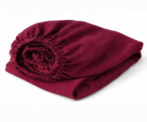 Burgundy European linen fitted sheet crafted from premium flax linen, deep pocket fitted bedding with soft, breathable comfort for every season.