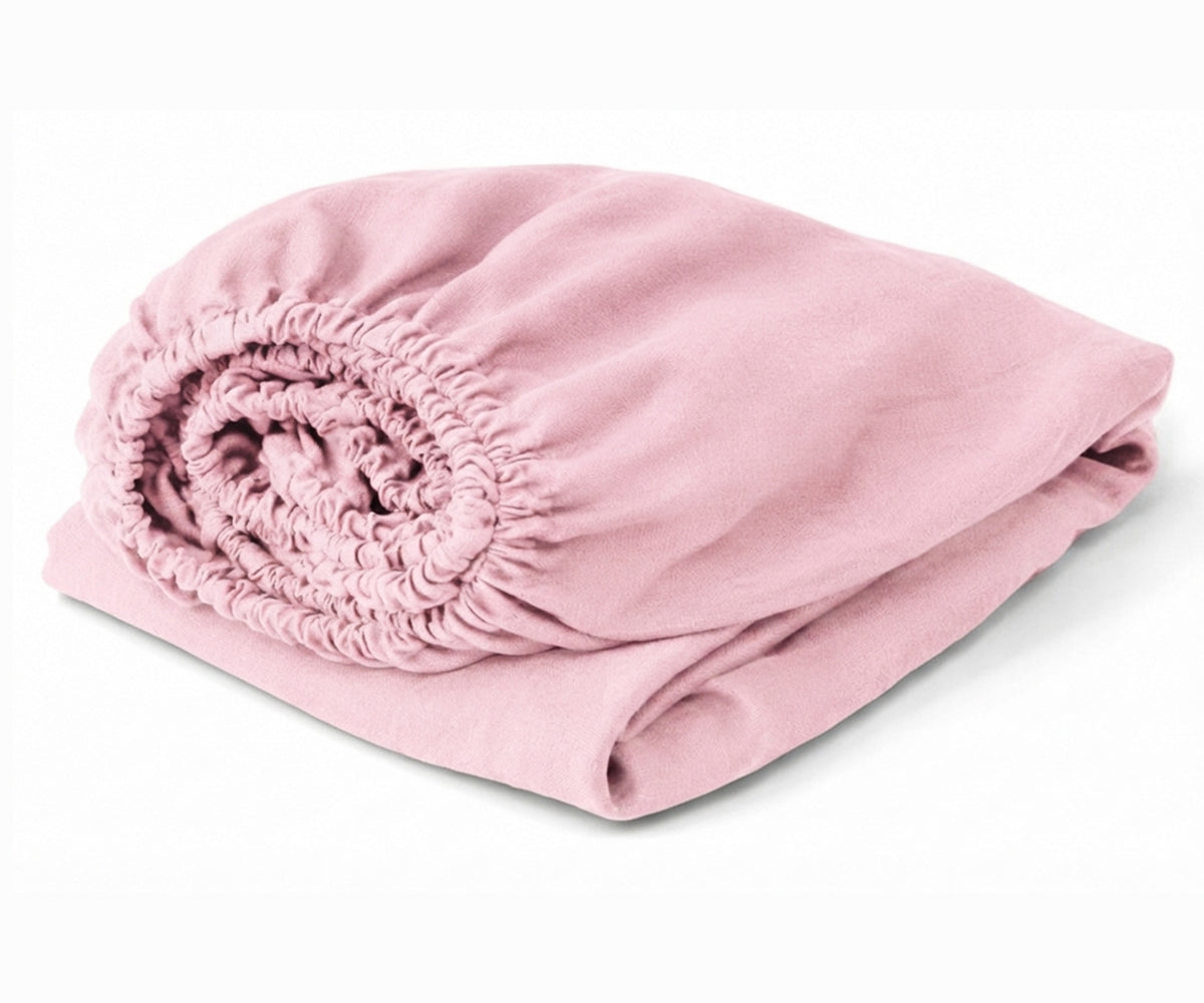 Pastel Pink premium linen fitted sheet made from 100% European flax linen, deep pocket bedding with naturally soft, breathable comfort.
