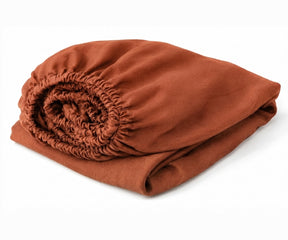 Rust European linen fitted sheet crafted from 100% premium flax linen with deep pockets, breathable luxury linen bedding for Twin, Queen, King, and California King mattresses