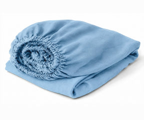Sky Blue deep pocket European linen fitted sheet crafted from 100% flax linen, breathable luxury bedding for cool and comfortable sleep.