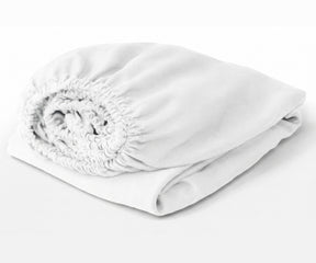 White 100% European linen fitted sheet with deep pocket design, breathable flax linen bedding for a soft, cooling, and luxurious sleep experience.