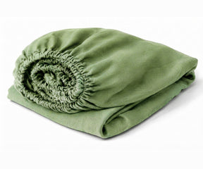 Willow Green linen fitted sheet crafted from 100% European flax linen, deep pocket fitted sheet with breathable, moisture-wicking comfort for all seasons.