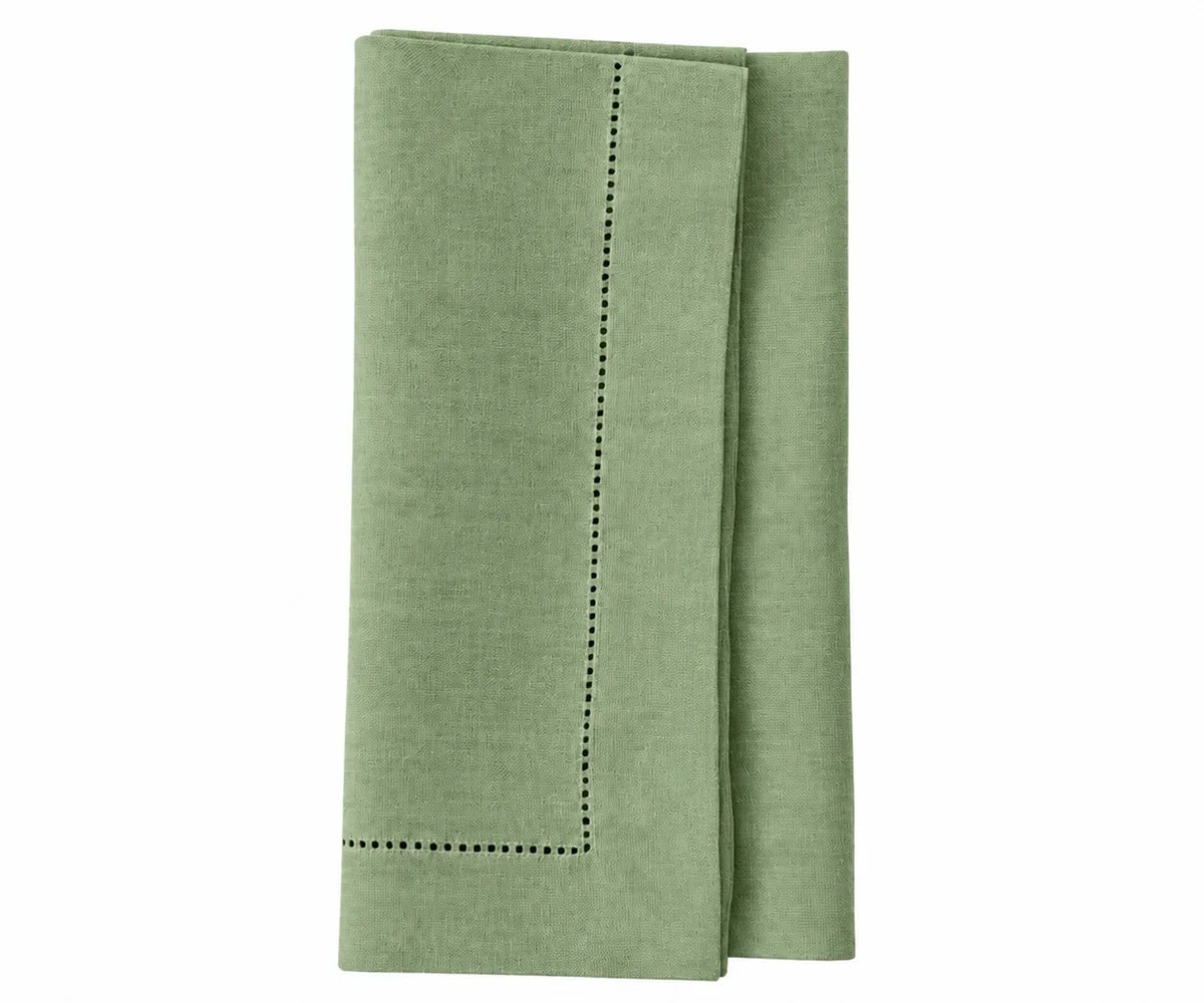 Sage green linen dinner napkins with hemstitched border, 100% pure linen cloth napkins for elegant dining and special occasions