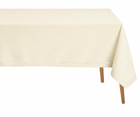Ivory hemstitched linen dining tablecloth with soft elegant drape, ideal for wedding receptions, formal dining, and luxury table settings.