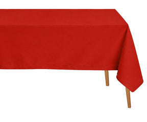Red pure linen rectangle tablecloth with classic hemstitched detailing, perfect for festive dining tables, holiday hosting, and family celebrations.