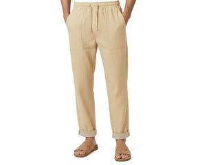 Men’s khaki linen blend trousers crafted with 90% linen and 10% lyocell, soft breathable summer pants for casual outings and lounging