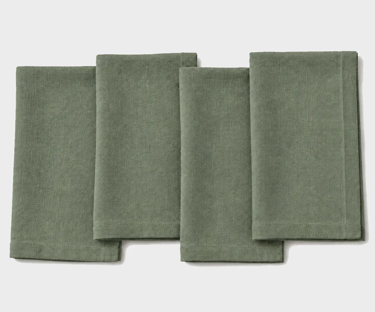 Forest green linen napkins for elegant dining tables and everyday meals.