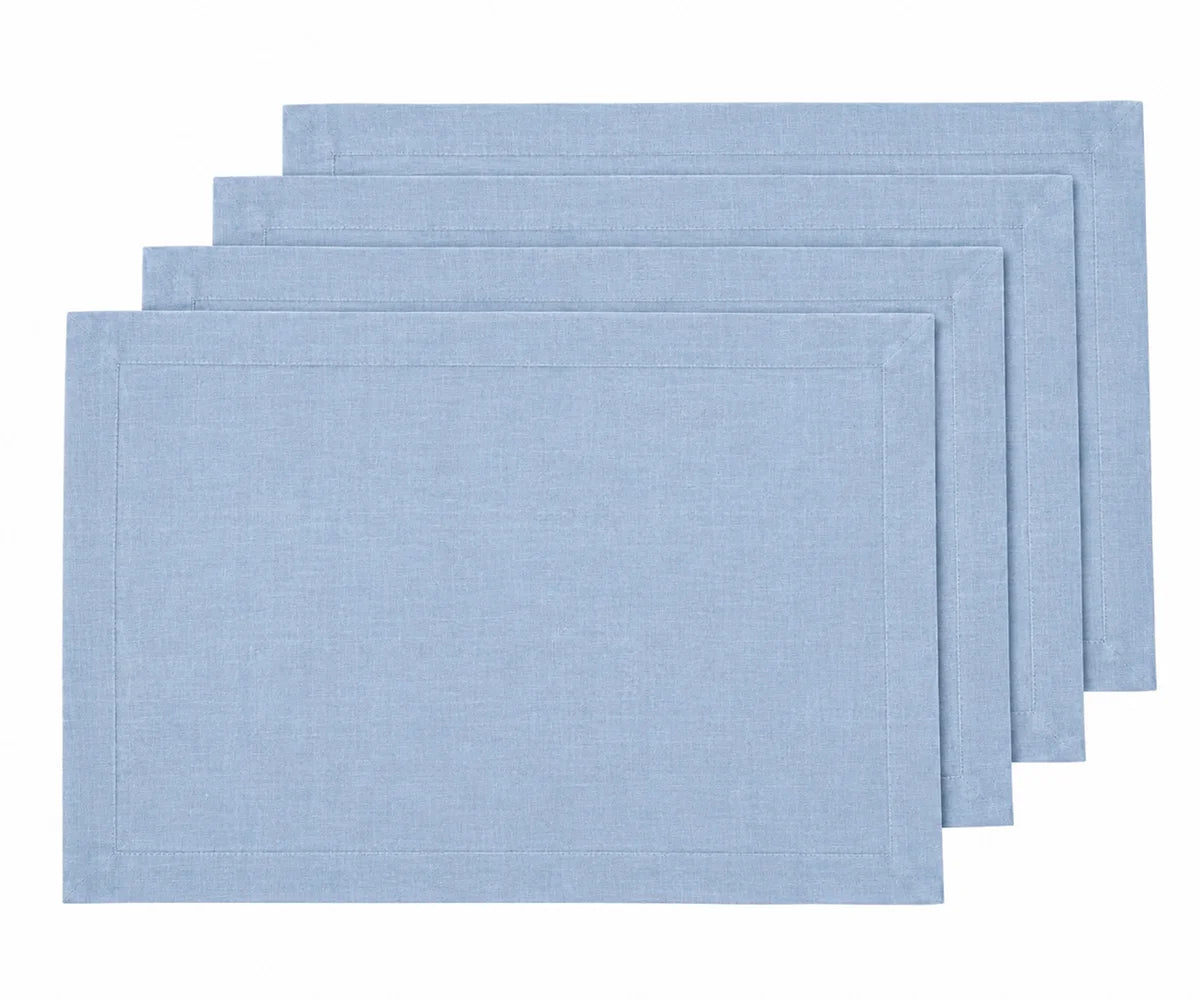 Reusable light blue linen table mats for elegant everyday dining decor