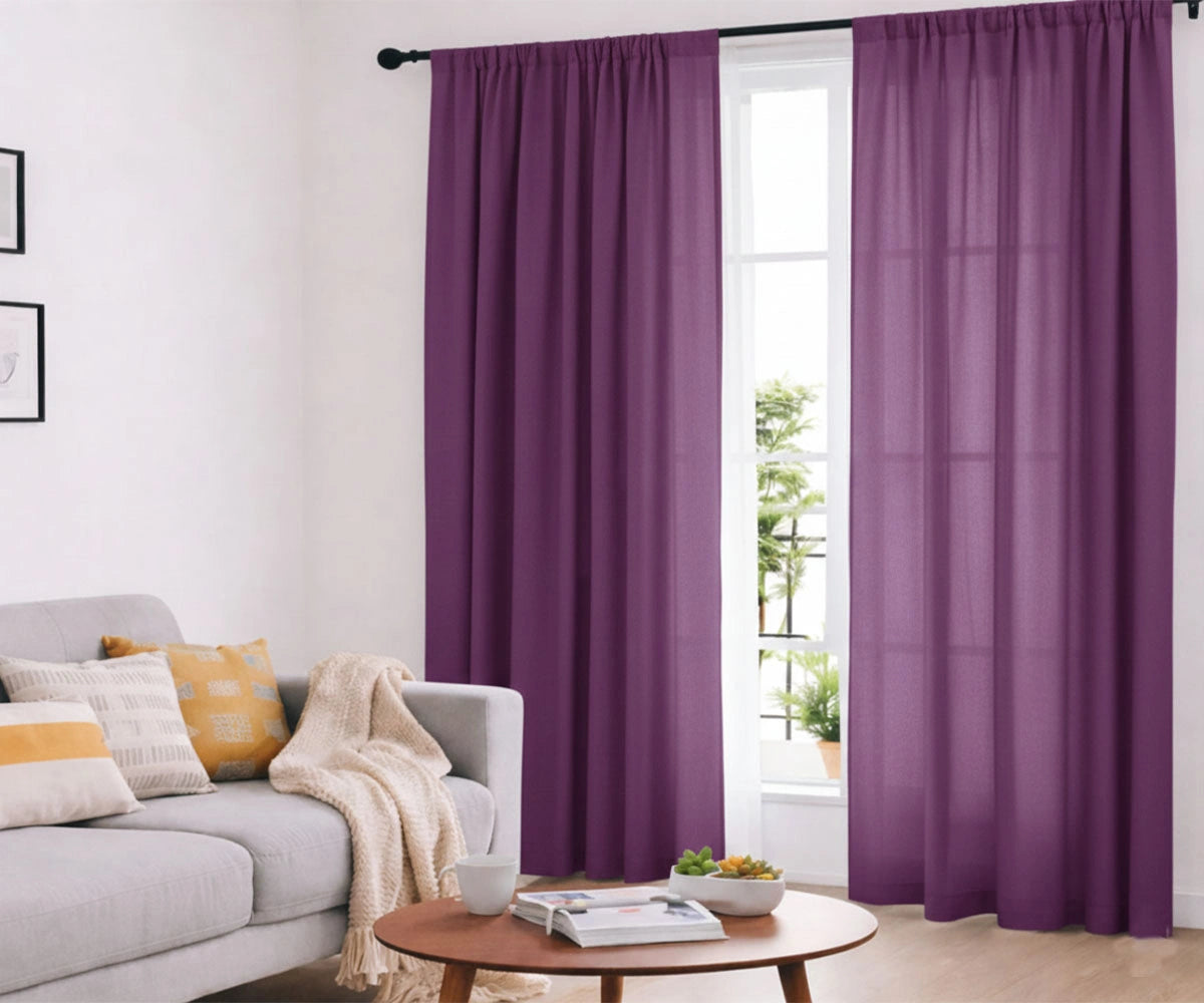 Purple cotton curtains for living room interior