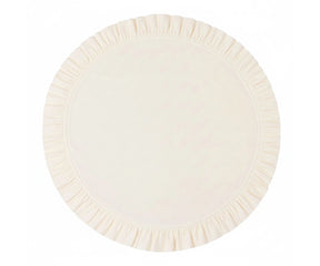 Beige round cotton ruffle placemat with soft pleated edge