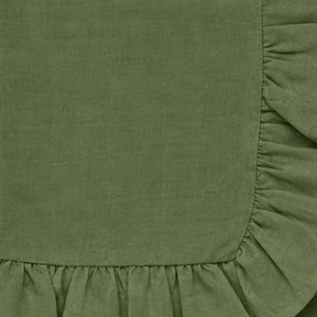 Olive green cotton round tablecloth with ruffled trim, rustic farmhouse table cover for weddings