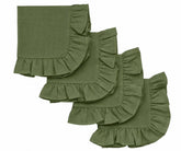 Olive green cotton dinner napkins with ruffle edge, reusable cloth napkins for elegant dining and special occasions