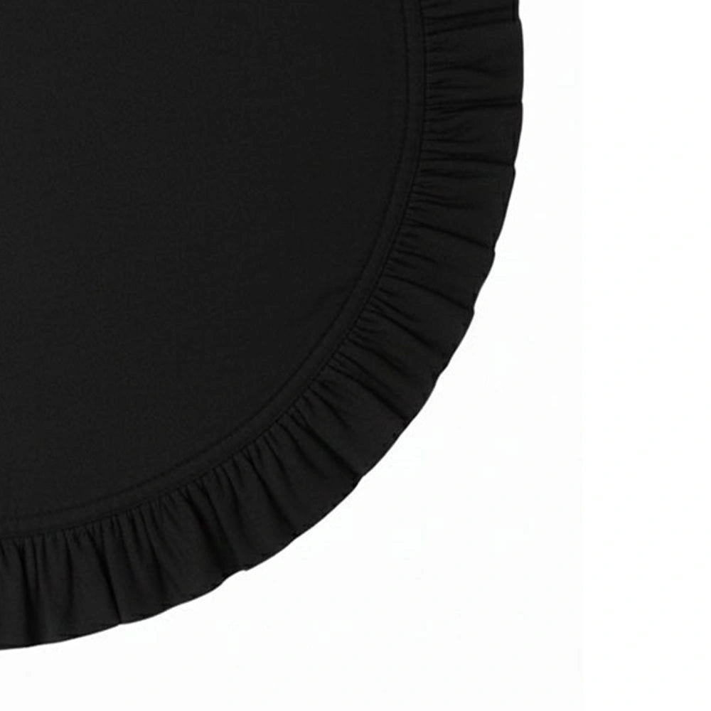 Cotton round placemat with ruffled edge in black