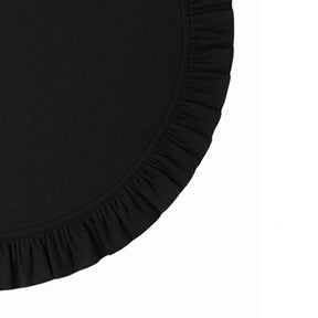 Cotton round placemat with ruffled edge in black