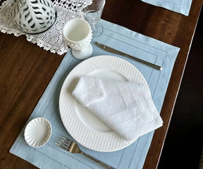 Elegant white hemstitch cotton napkins, 20x20 inch washable fabric napkins for parties, celebrations, and stylish table arrangements