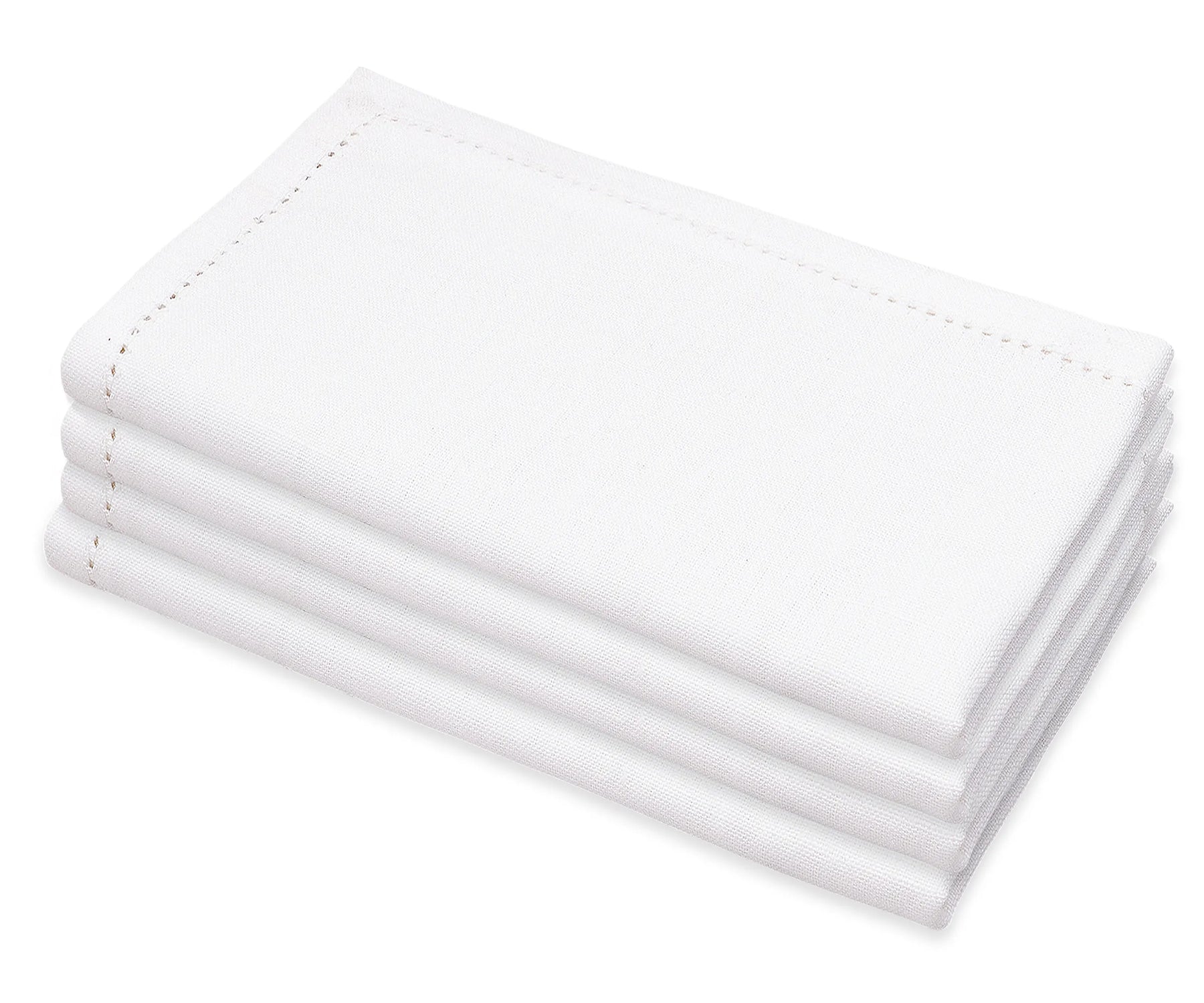 White cotton-linen dinner napkins with elegant hemstitched borders