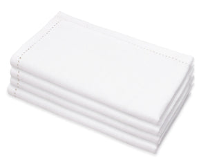White cotton-linen dinner napkins with elegant hemstitched borders