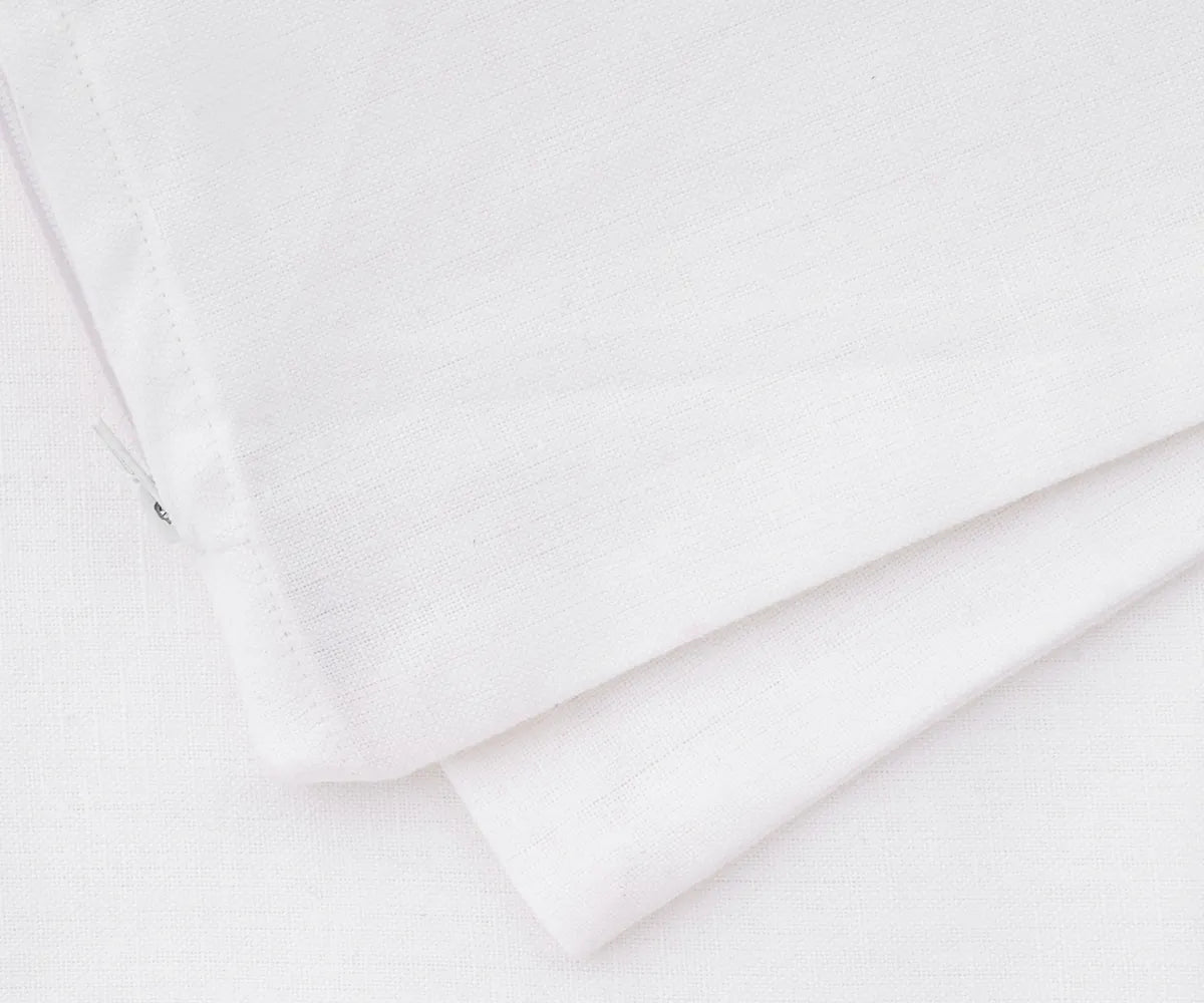 Plain white cotton-linen cushion covers for couch, bed, and lounge chairs