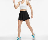 Women’s high rise running shorts with elastic waistband in breathable cotton for gym and summer workouts. 