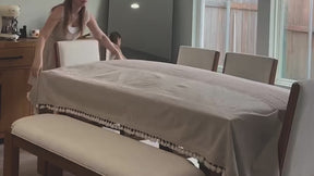 Decorative tassel edge tablecloth made from 100% cotton, ideal for everyday meals, parties, or holiday décor.