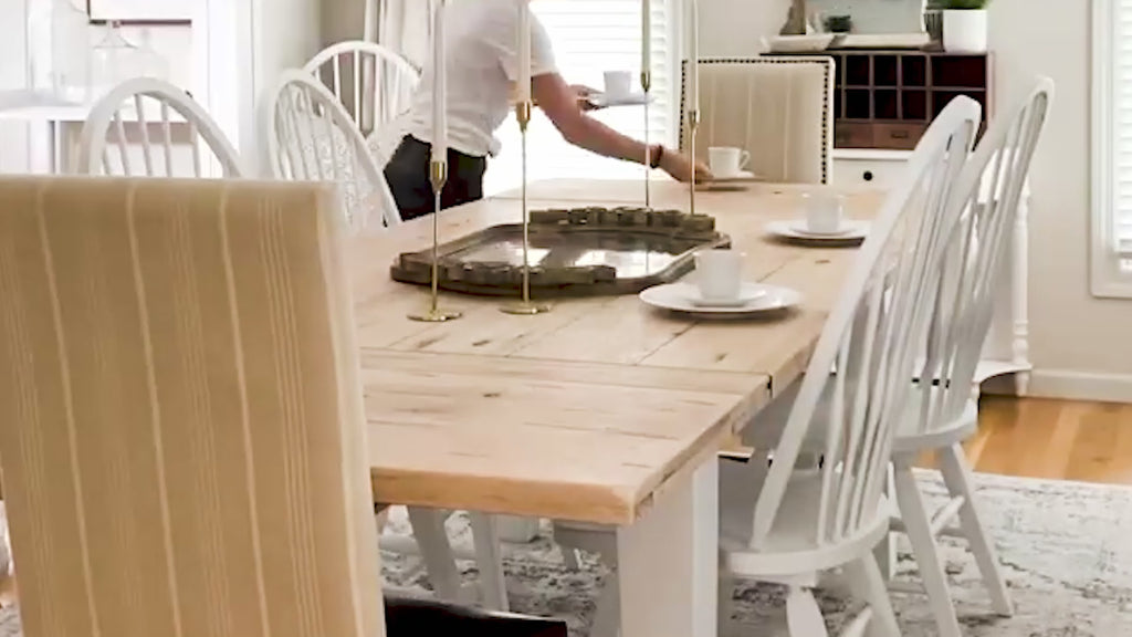 Country striped tablecloth for farmhouse kitchen and rustic dining décor