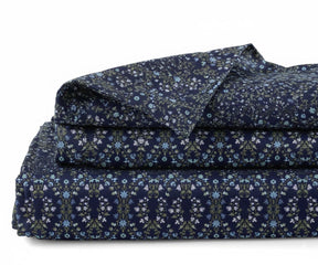 navy blue floral cotton sheet set vintage botanical vine printed linen sheet set king size