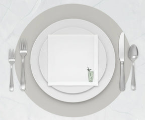 printed cotton napkins with minimalist cocktail drink motif on white base, modern cloth napkins crafted from 100% cotton for cocktail parties, brunches, and stylish table settings