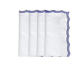 Royal blue embroidered cotton napkins with scalloped edges – set of 12