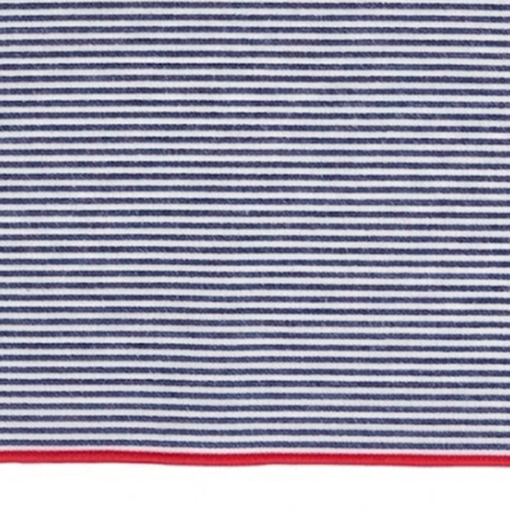 Set of navy blue and white striped rectangle placemats in 100% cotton with decorative red edge for modern and farmhouse table décor