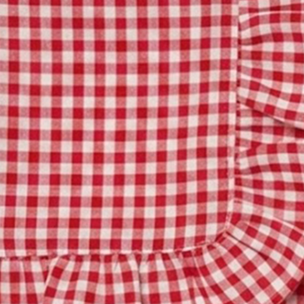 Red checked cotton dinner napkin with ruffle trim