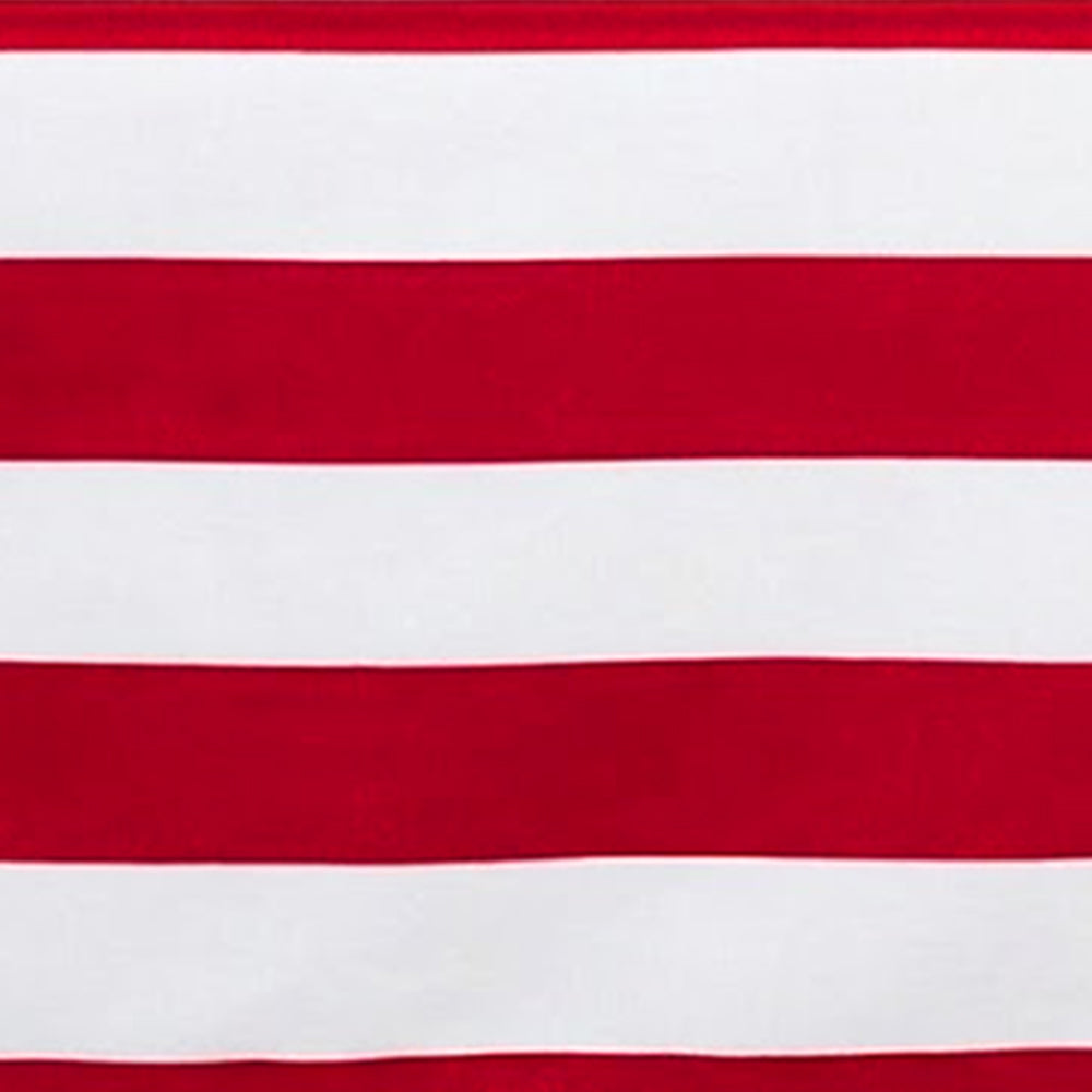 Red and white cabana striped cotton fabric for home decor and tablecloths.
