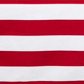 Red and white cabana striped cotton fabric for home decor and tablecloths.
