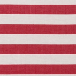 Close-up fabric swatch of a red and white cabana stripe cotton table napkin