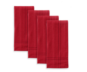 Classic red embroidered napkins made from 100% cotton, pearl detailed reusable dinner napkins for holiday meals and special occasions