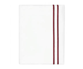 White cotton flat sheet with red double line embroidery border
