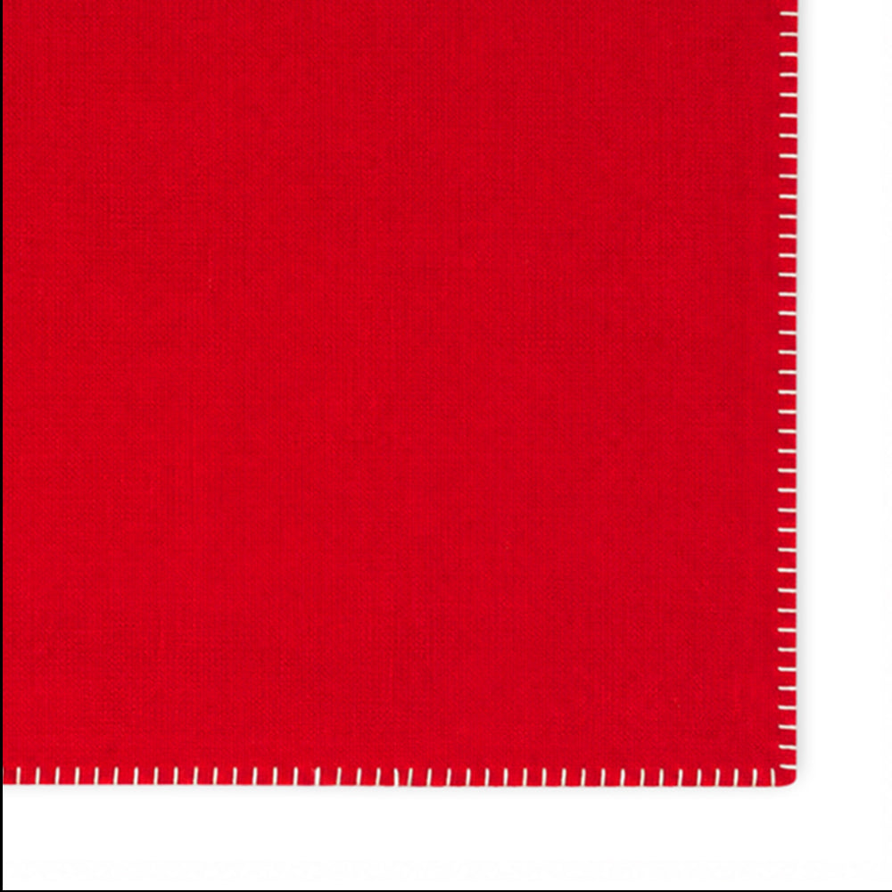 Red with White Stitch Cotton Table Placemats Set, reusable rectangle placemats for farmhouse dining and holiday tables