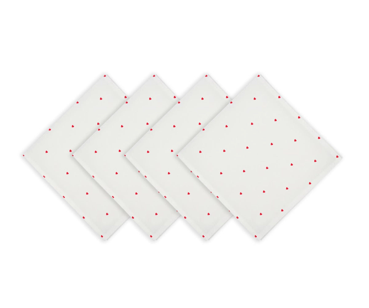 White cloth napkins with Little red heart print