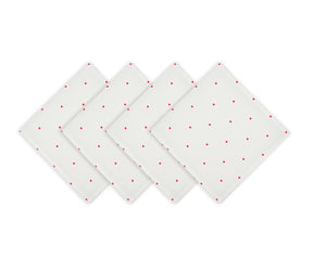 White cloth napkins with Little red heart print