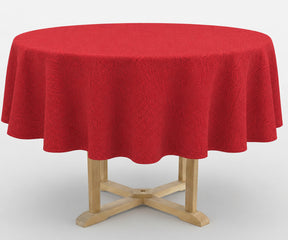 Round 60 inch Round poinsettia tablecloth in red for Independence Day, holiday meals, and festive table settings. 