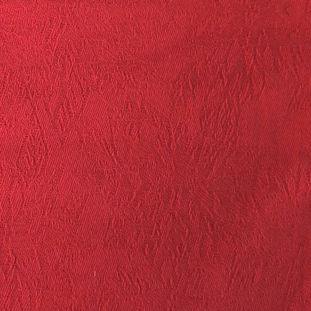 Red Cotton Jacquard Damask Tablecloth Fabric Swatch Showing Textured Woven Pattern