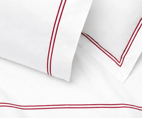 red cotton percale flat sheet embroidered border breathable luxury vibrant bedroom bedding queen king