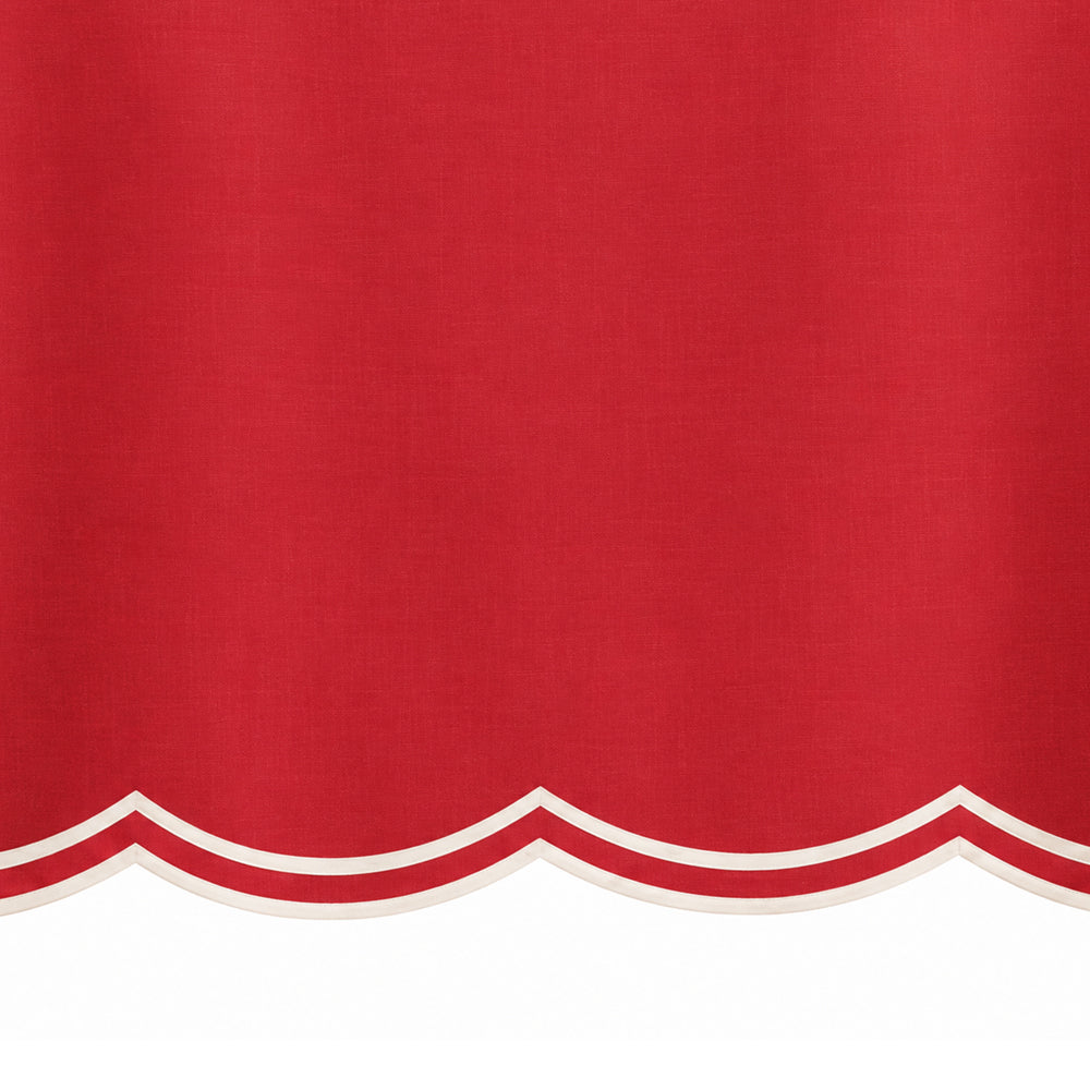 Red round cotton tablecloth with white scalloped edge, 100% cotton table cover for Christmas, weddings, parties, and special occasions